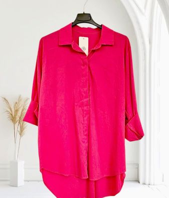 Italy 38 40 42 Bluse Kragen langarm Baumwollmischung Knöpfe Vokuhila Pink