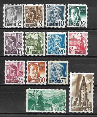 Alliierte Besetzung (Franz. Zone - Baden) postfrisch Michel-Nummer 1-13