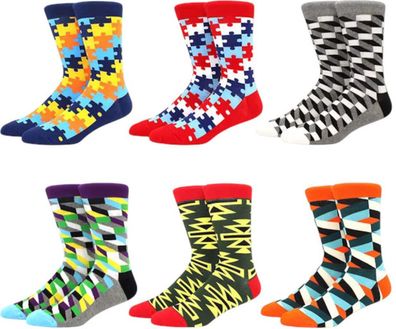 Socken mit Puzzle & abstrakten Kunstfiguren (6er-Pack)