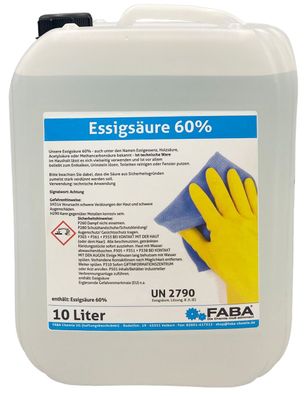 Essigsäure 60% Essigessenz C2H4O2 Reiniger Entkalker 10 Liter