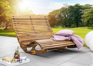 HC Garten & Freizeit Ergonomische Doppelschwungliege XXL Saunaliege aus Akazienholz
