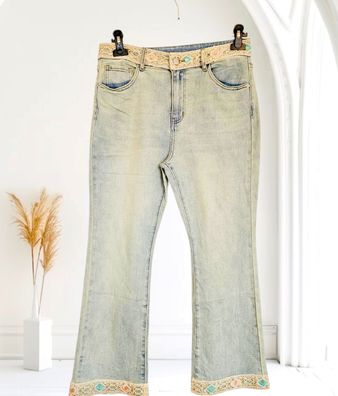 Melly & Co. Jeans Hose MC 7332 Stretch bestickt gerades Bein Farbverlauf Hellblau