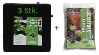Pflanzinsel -Set 3x Pflanzinseln eckig 35 cm inkl. Pflanzsubstrat für Teichpflanzen