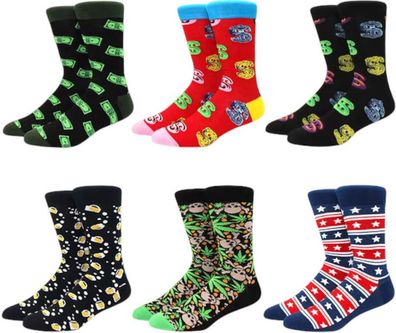 Socken mit Dollar, Bier & USA-Flagge - 6er-Pack Streetstyle
