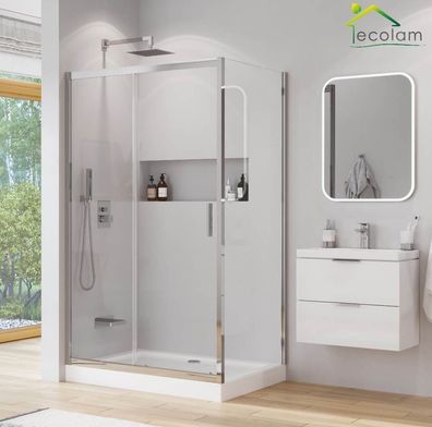 ECOLAM Duschkabine 120x80 cm Rechteck H 190 Schiebetür Dusche Klarglas Chrom Serie201