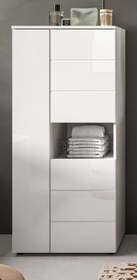 Badschrank Midischrank weiß Hochglanz Badezimmer Schrank Bad Larik 60 x 131 cm