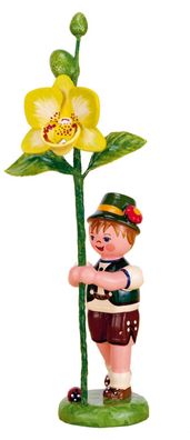 Hubrig Volkskunst Blumenkind Junge mit Orchidee, Höhe: 11 cm