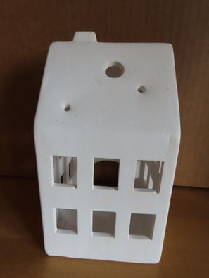 Teelichthalter Windlicht Haus Keramik weiß ca.19,5 cm H