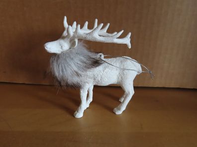 Figur Rentier Hirsch weiß Kunststoff mit Glitzer zum aufhängen ca. 10,5 cm H