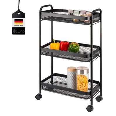 eluno Rollwagen 3-stöckig, Küchenwagen aus schwarzem Metall