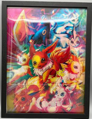 3D-Bild/Flip Effekt-Pokémon-Evoli, litza, quana, lamara-30x40cm-mit Rahmen