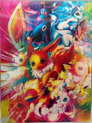 3D-Bild/Flip Effekt-Pokémon-Evoli, litza, quana, lamara-30x40cm-ohne Rahmen