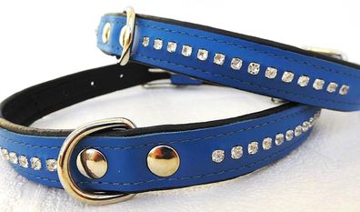 Hunde Halsband, , Halsumfang 37-47cm, Leder, Strass, BLAU (PL.4-11-3-77)