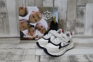 slobby Kinder Klett-Halbschuh weiß-blau mit Motorrad