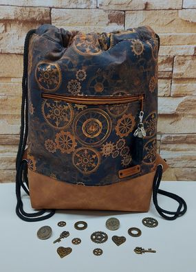 Turnbeutel Damenrucksack Beuteltasche Cityrucksack in trendigem Muster - Steampunk