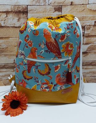 Turnbeutel Damenrucksack Beuteltasche Cityrucksack in trendigem Muster - Papageien