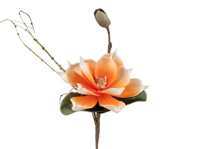 Deko-Zweig, Dekoblume aus Schaumstoff 42cm Magnolie orange