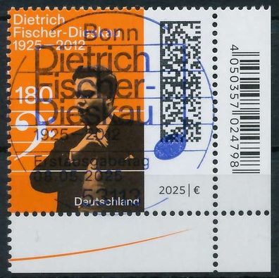 BRD BUND 2025 Nr 3908 ESST zentrisch gestempelt ECKE-URE X999BAE