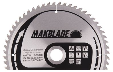 Makita Kreissägeblatt, Makblade 260 x 30 mm, 60 Zähne