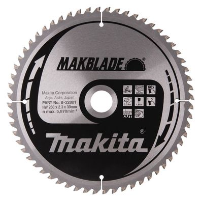 Makita Sägeblatt, Makblade TCT T.C.T. • 260 x 30 mm • 60 Zähne • Holz