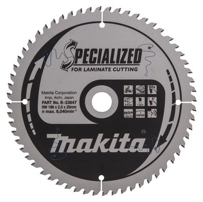 Makita Kreissägeblatt, Specialized 190 mm x 20 mm • 60 Zähne • Laminat
