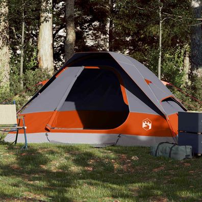 vidaXL Kuppel-Campingzelt 2 Personen Grau und Orange Wasserdicht