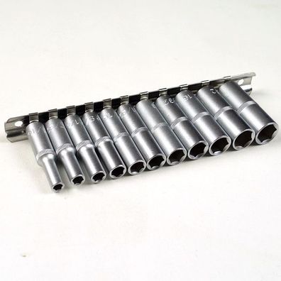 Steckschlüssel-Einsätze, Sechskant, tief, Nuss Antrieb (1/4"), Zollgrößen, 11-tlg