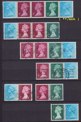 England GREAT Britain [Zdr] Lot ( O/used ) [02] Machin se-tenant 5x..2x