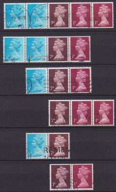 England GREAT Britain [Zdr] Lot ( O/used ) [04] Machin se-tenant 5x..2x