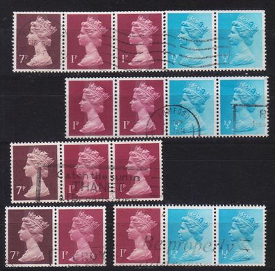 England GREAT Britain [Zdr] Lot ( O/used ) [12] Machin se-tenant 5x..2x