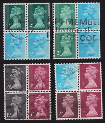 England GREAT Britain [Zdr] Lot ( O/used ) [15] Machin se-tenant div. 4er
