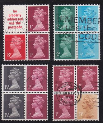 England GREAT Britain [Zdr] Lot ( O/used ) [16] Machin se-tenant div. 4er