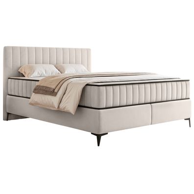 Selsey Mufasso - Boxbett 160x200 mit Bettkasten - wasserabweisender Velours, hellbeig