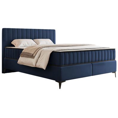 Selsey Mufasso - Boxbett 140x200 mit Bettkasten - wasserabweisender Velours, dunkelbl