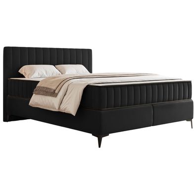 Selsey Mufasso - Boxbett 160x200 mit Bettkasten - wasserabweisender Velours, schwarz