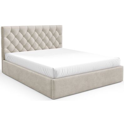 Selsey Aurevia - Polsterbett 140x200 mit Bettkasten und Samtbezug, hellbeige