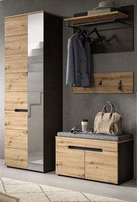 Flur Garderobe Set Garderobenset 4 tlg. Eiche grau Schuhschrank Cooper mit Soft-Close