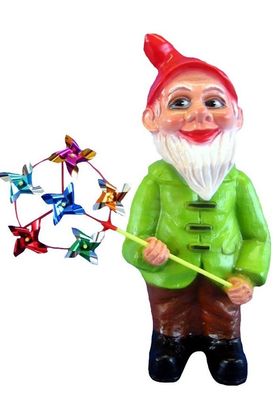 Gartenzwerg groß Zwerg mit Windrad stehend H 60 cm großer Deko Zwerg Gartenfigur