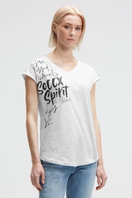 SOCCX T-Shirt mit V-Neck und Wording in Opticwhite
