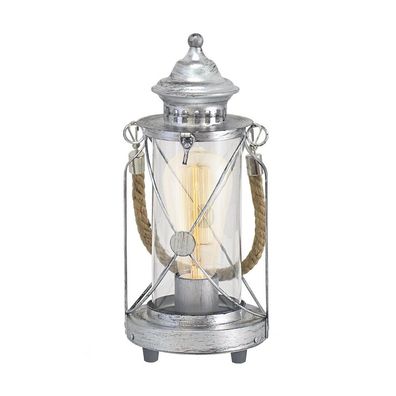 EGLO Tischleuchte "BRADFORD" Stahl silber-antik, Glas 33x14cm E27 49284