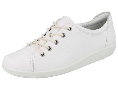 ECCO Soft 2.0 Damen weicher Sneaker Retrolook Schnürschuhe Halbschuh weiss Glattleder