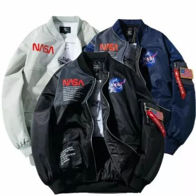 Athletic Mens Flight Jacket NASA Style Bomber Coat Ma1 Pilot Army Jacket Outwear