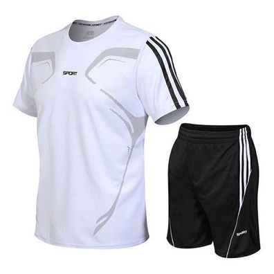 Herren Trainingsanzuge Kurzarm Jogging Sport Hemd kurze Hose 2-teiliges Sets NEU