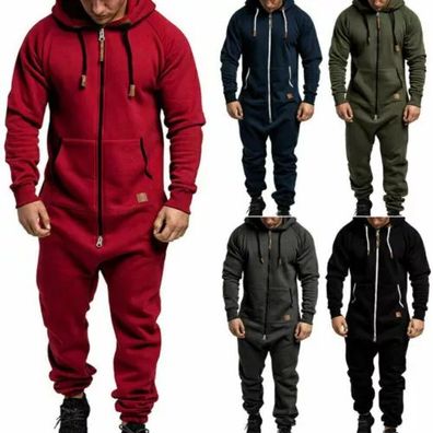Manner Einteiler Hausanzug Jumpsuit Overall Pyjamas Freizeit Langarm Nachtwasche