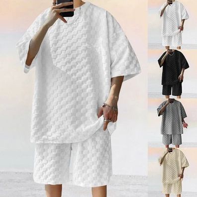 2pcs/set Herren Sommer Outfit Jogginganzug Kurzarm T-Shirt+Shorts Sweatshirtð