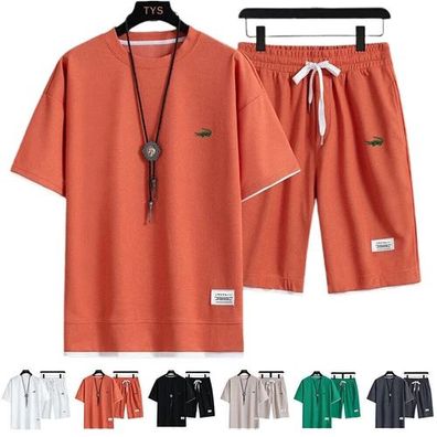 2025 Waffel-Set Herren Druck Kurzarm T-Shirt Shorts Sportanzug Trainingsanzug ð???