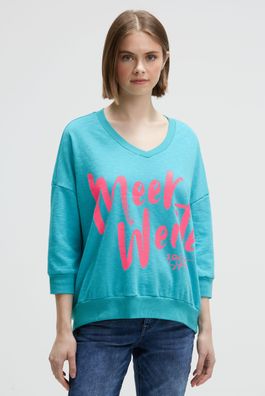 SOCCX Sweatshirt mit Wording Print und 3/4-Arm in Ocean Flash
