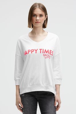 SOCCX Sweatshirt mit Wording Print und 3/4-Arm in Opticwhite