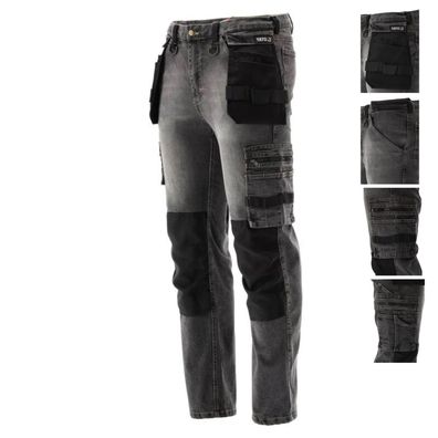 Pantalon de travail, jeans stretch, gris/noir, Taille XXL