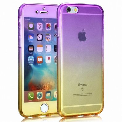 Apple iPhone SE 2020 Full Body 360 Silikon Schutzhülle Handyhülle Violett / Gelb